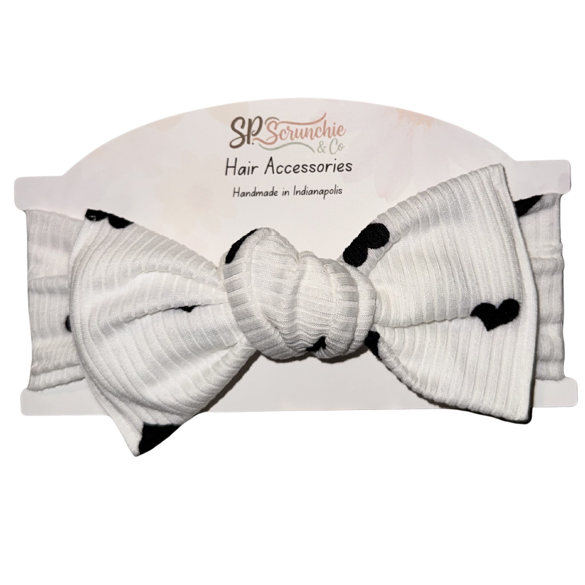 3-6 months black heart print stretchy knot headband