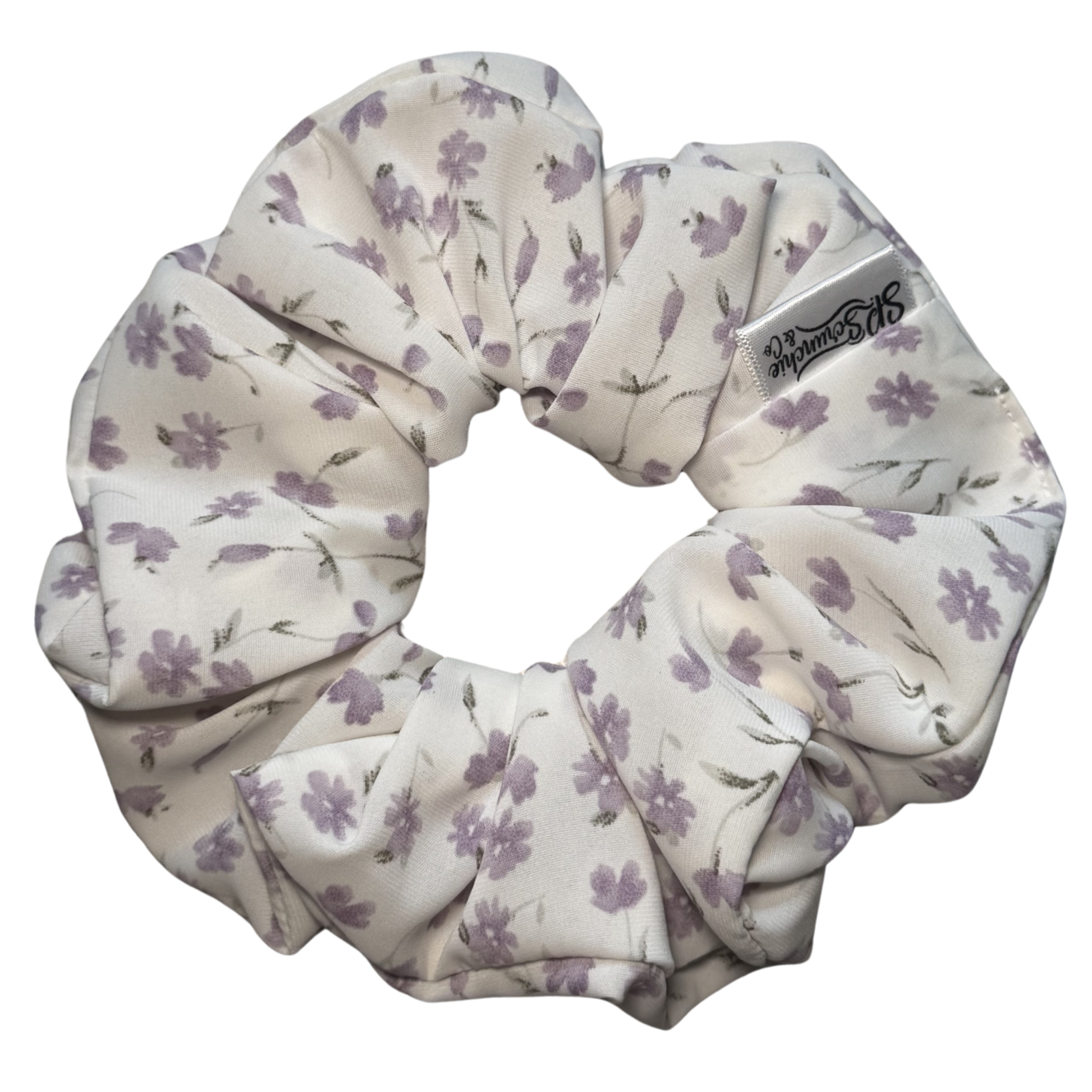 White & Lavender Floral Scrunchie