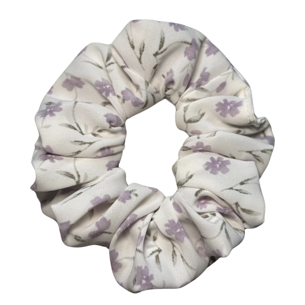 White & Lavender Floral Scrunchie