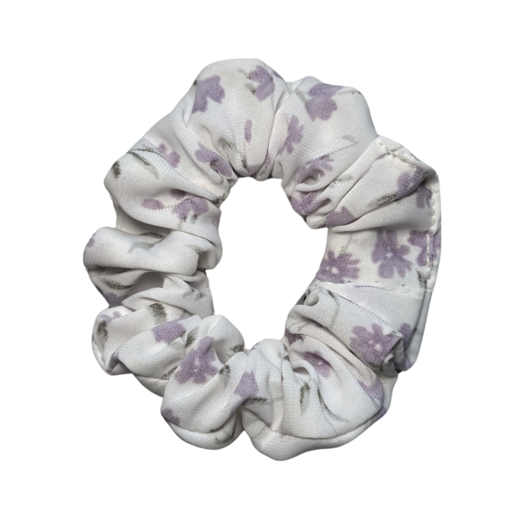 White & Lavender Floral Scrunchie