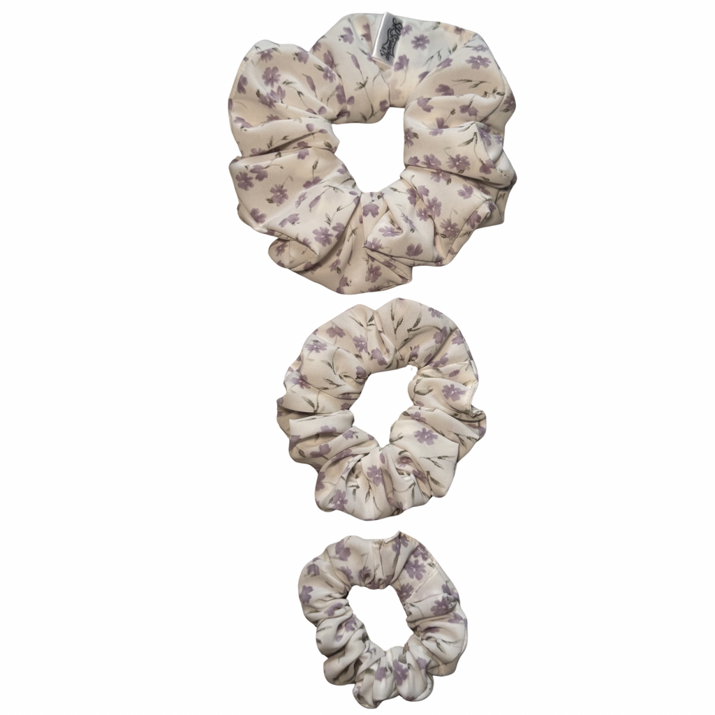 White & Lavender Floral Scrunchie