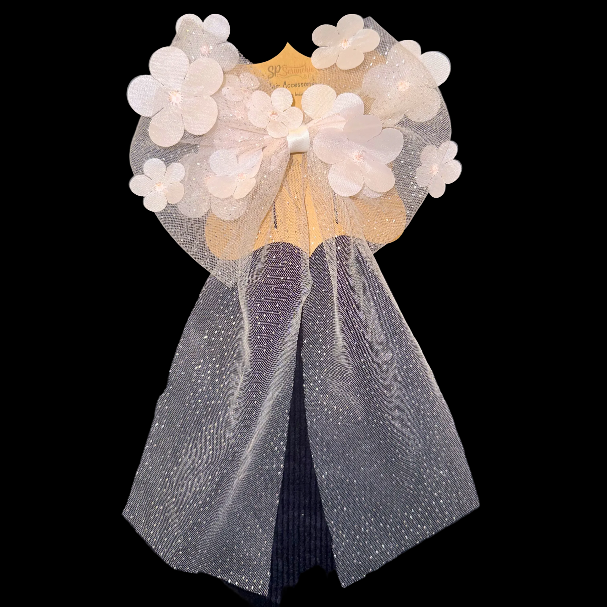 Pink bow flower bloom barrette with long tail